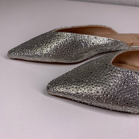 ZARA Metallic‎ Silver Rhinestone Embellished Pointed Toe Mule Flats Size 36 - Picture 3 of 11